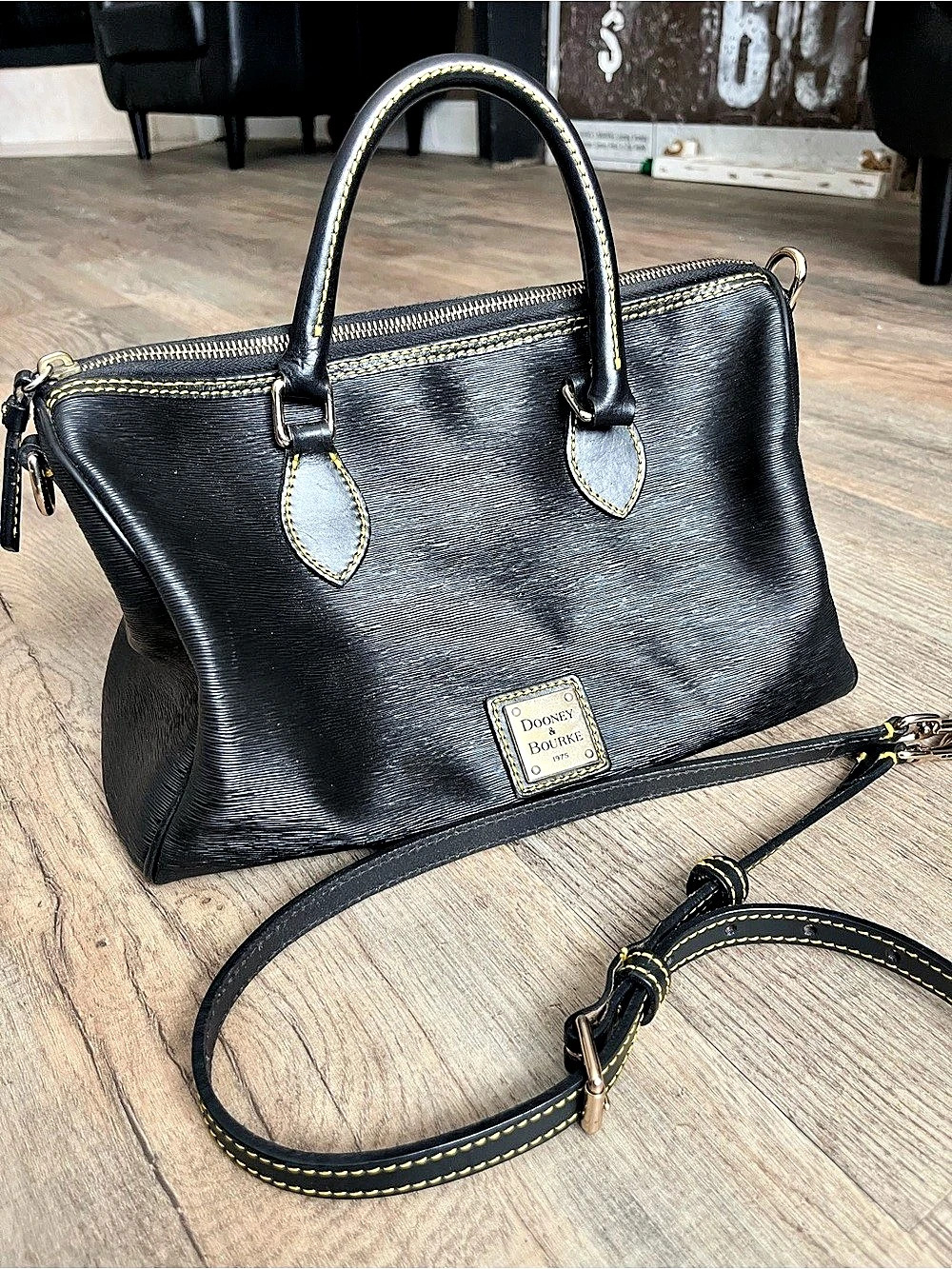 Dooney & Bourke Bag Black Red Purse Satchel with Shoulder Strap